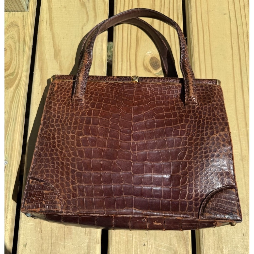 Vintage Lucille De Paris Saks 5th Avenue Brown Alligator Purse Handbag - Picture 2 of 16
